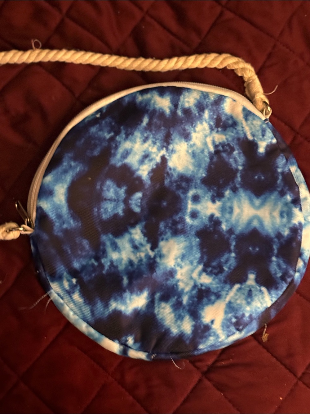 Blue Tie-Dye Round Crossbody Bag with Rope Strap
